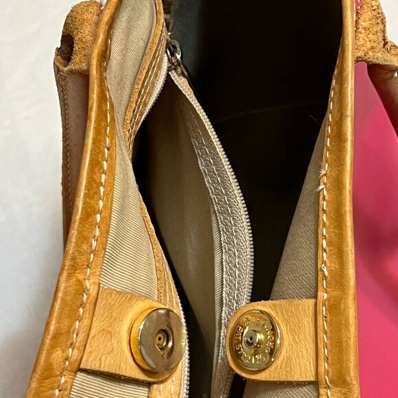 Jon Hart Design Tote Bag Pink Tan Leather Trim Monogram K.M.W. Personalized USA - Picture 7 of 11